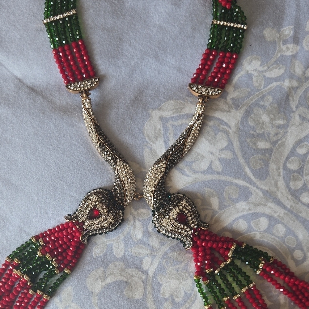 Elegant Red and Green Beaded Necklace